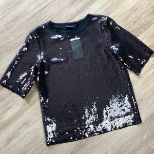 Zara Woman Black Sequin Short Sleeve Tee NWT